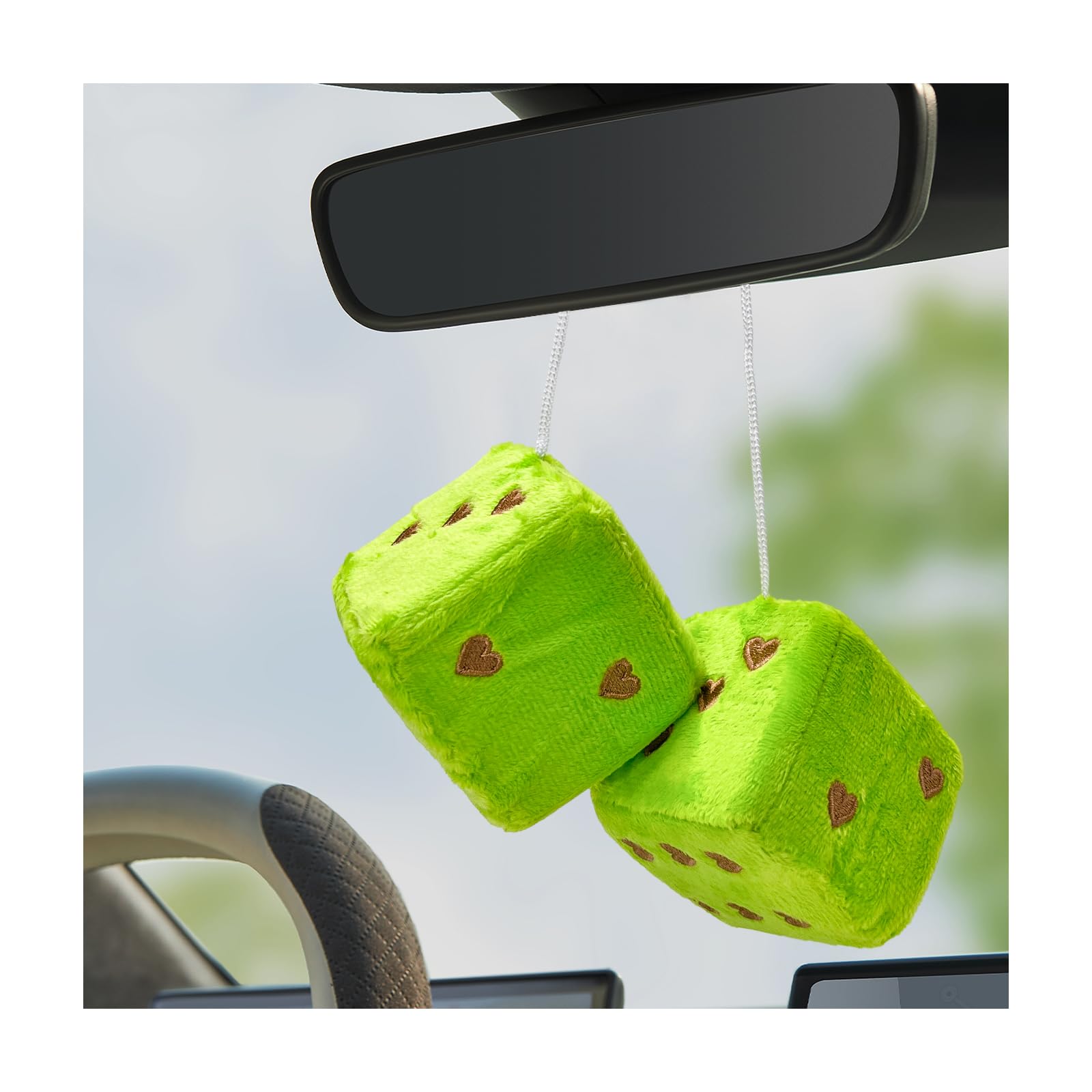 1 Pair Fuzzy Plush Dice for Car Mirror, 3'' Retro Square Dice - Product Imagery
