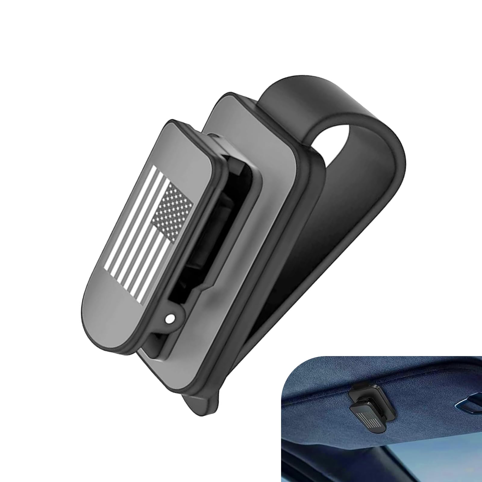 Sunglass Holder for Car Visor, Metal American Flag Visor - Product Imagery
