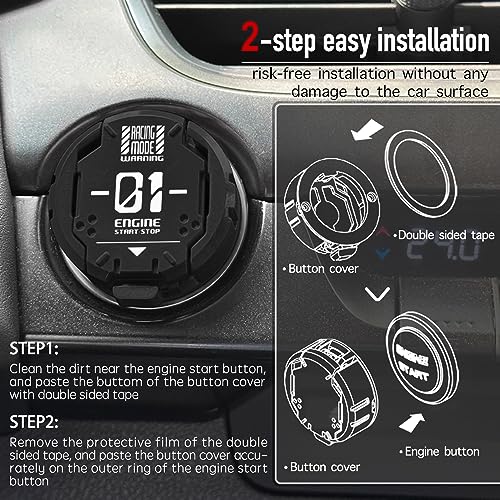 Tybasthe Push Start Button Cover, Metal Mecha Car Engine Start - Product Imagery