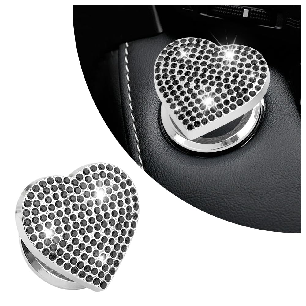 Bling Push Start Button Cover with Rhinestone,Heart Push to - Product Imagery