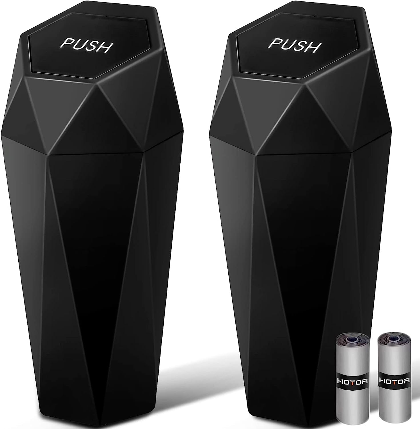 HOTOR Car Trash Can with Lid, Leakproof, Black, 2 Pack - Product Imagery