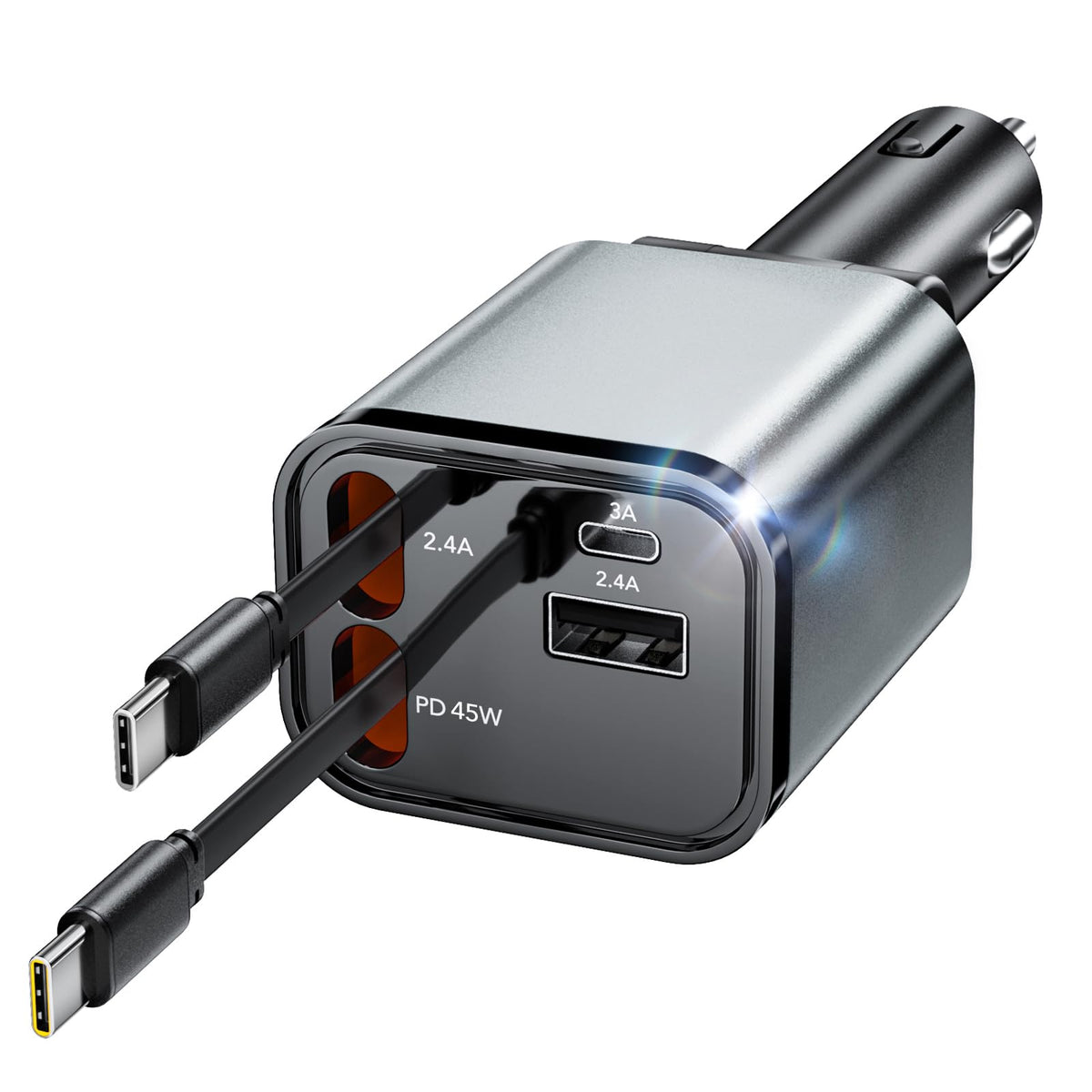 Retractable Car Charger,75W Car Phone Charger USB C Fast Charge - Product Imagery