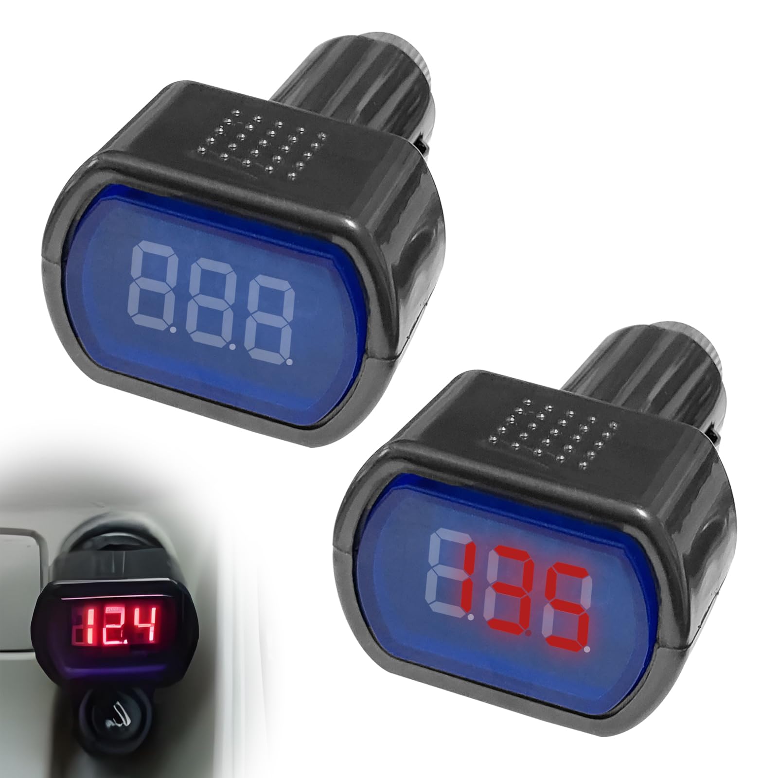2PCS Car LED Cigarette Lighter Voltmeter, DC 12V/24V Cigarette - Product Imagery