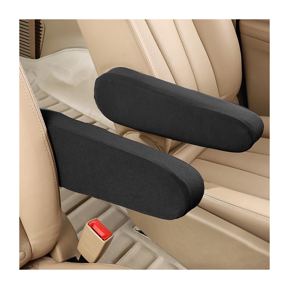 AUCELI 2PCS Cloth Fabric Car Armrest Covers for Front Seat, Black - Product Imagery