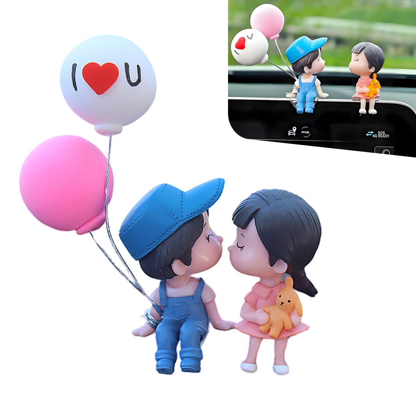 2 PCS Car Couple Dashboard Decorations, Kiss Cartoon Couple - Product Imagery
