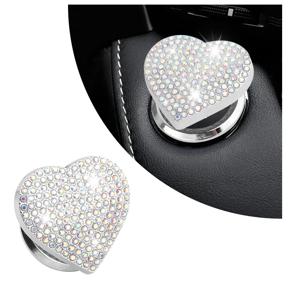 Bling Push Start Button Cover with Rhinestone,Heart Push to - Product Imagery
