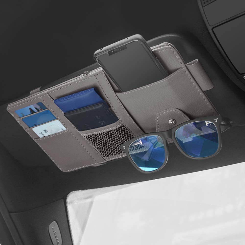 Gray Car Sun Visor Organizer, Multi-Purpose Auto Document - Product Imagery