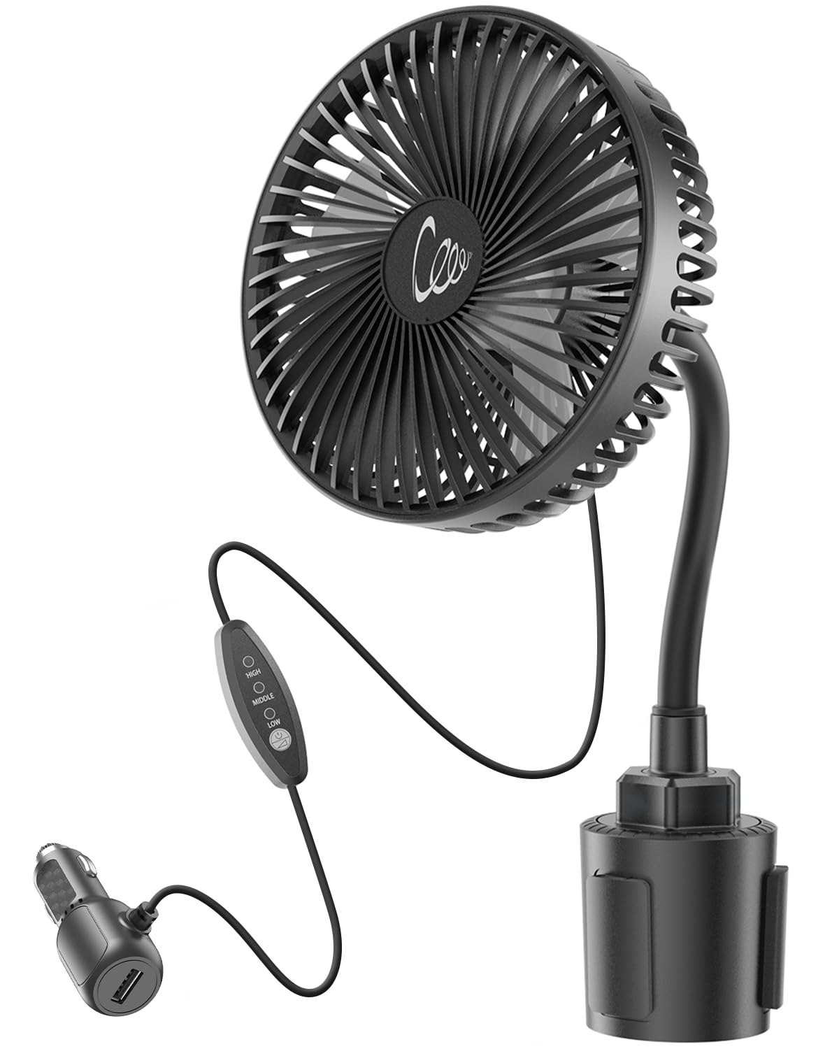 12V Car fan, Portable Vehicle Cooling Fan for Front Seat, 360° - Product Imagery