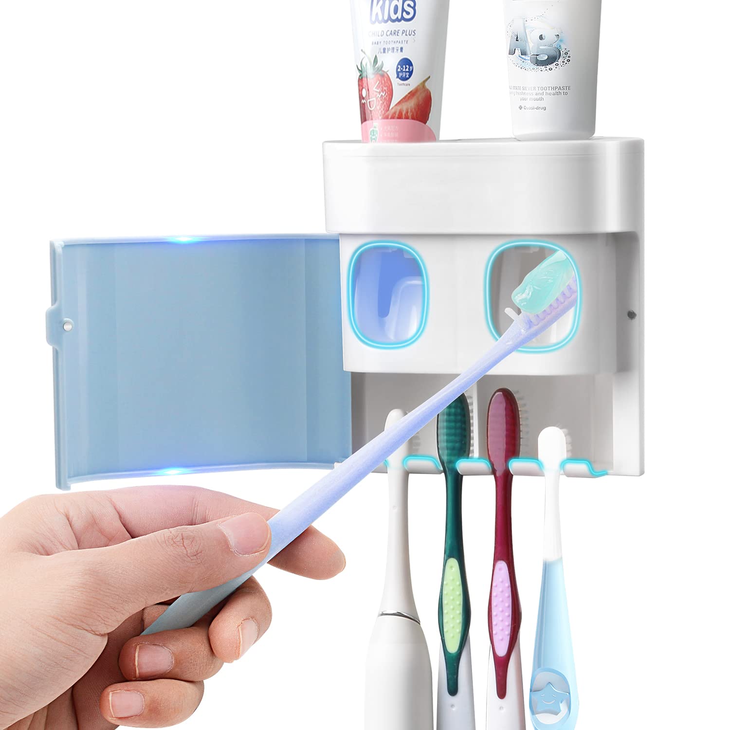 GFWARE Wall Toothbrush Holder and Toothpaste Dispenser with - Product Imagery