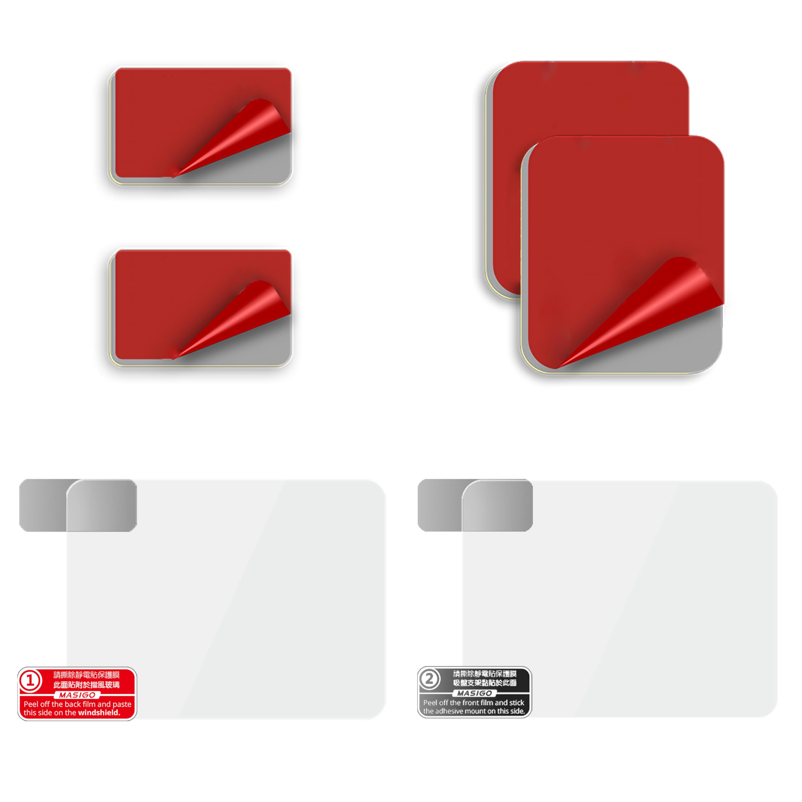 4 Double-Sided Dash Cam Adhesive Pads with 2 Electrostatic Films - Product Imagery