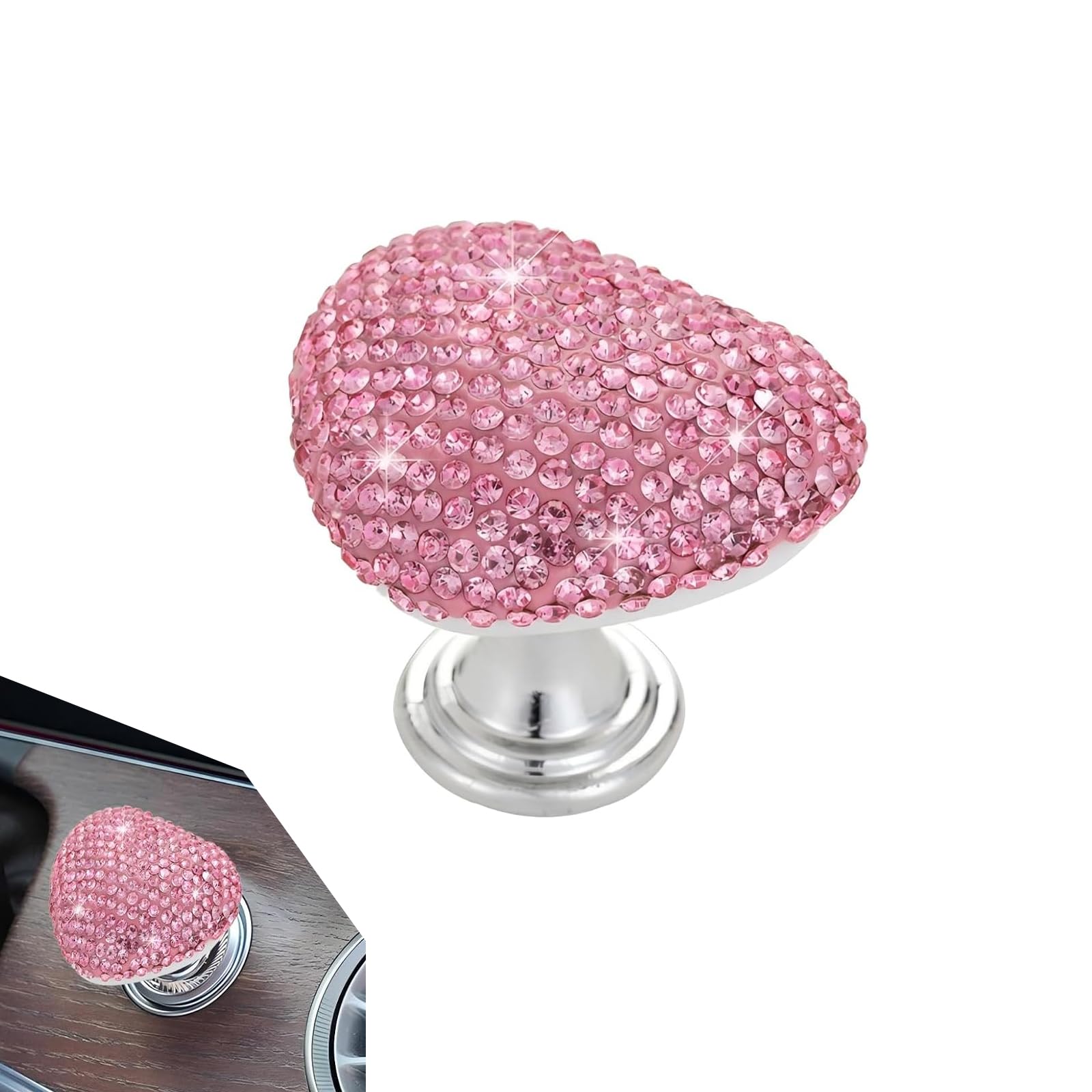 Bling Car Start Button, Crystal Heart-Shaped Engine Push Start - Product Imagery