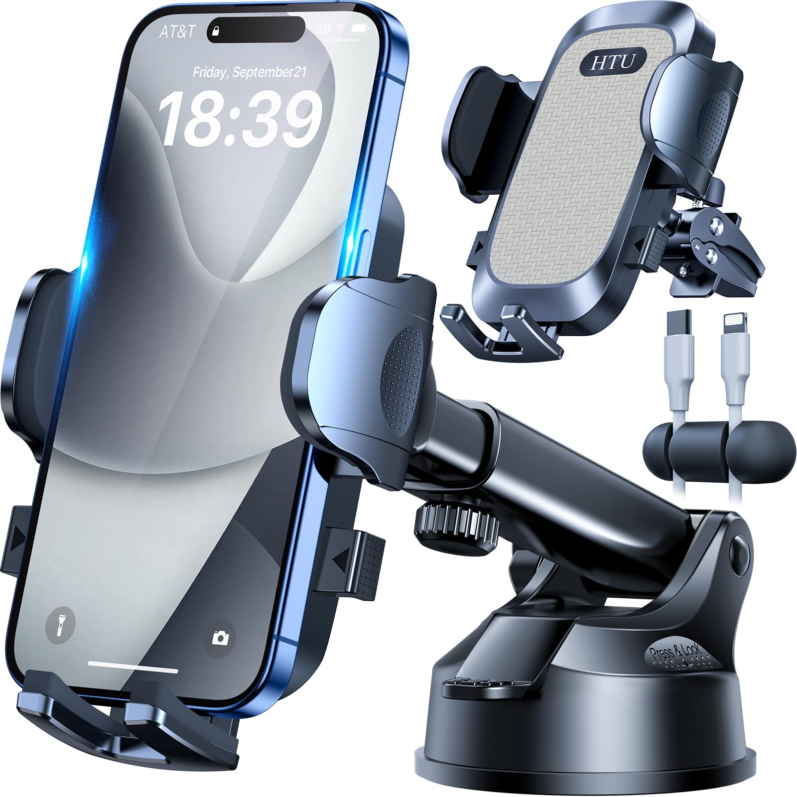 HTU Car Phone Holder【2026 Upgraded 100+LBS Suction & Safety - Product Imagery
