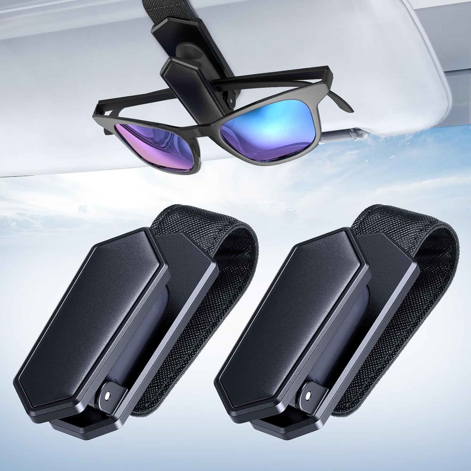 Veharvim Sunglass Holder for Car (One-Handed-Operation, Gentle & - Product Imagery