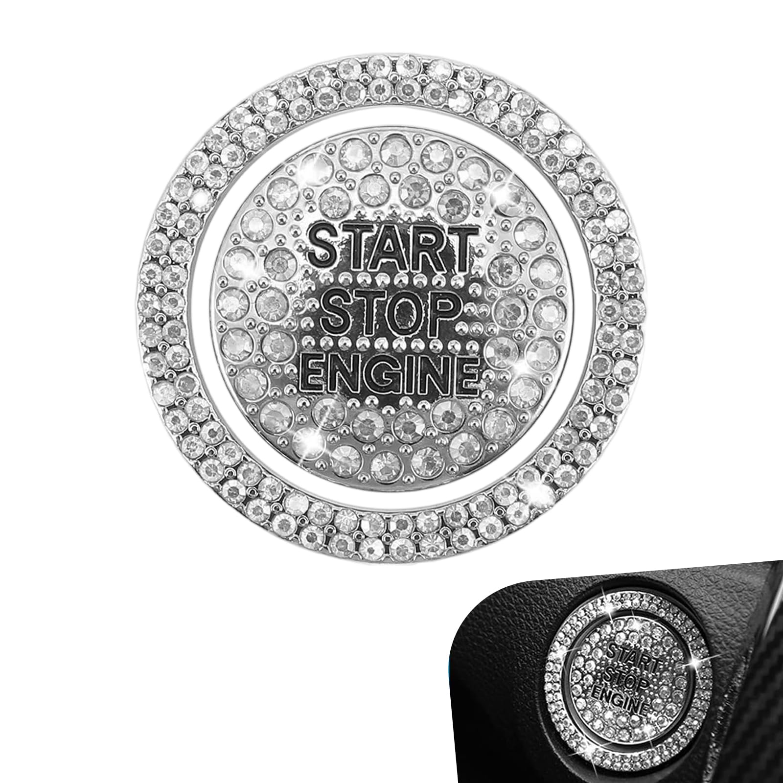 2PCS Bling Car Push Start Button Cover, Crystal Rhinestone Auto - Product Imagery