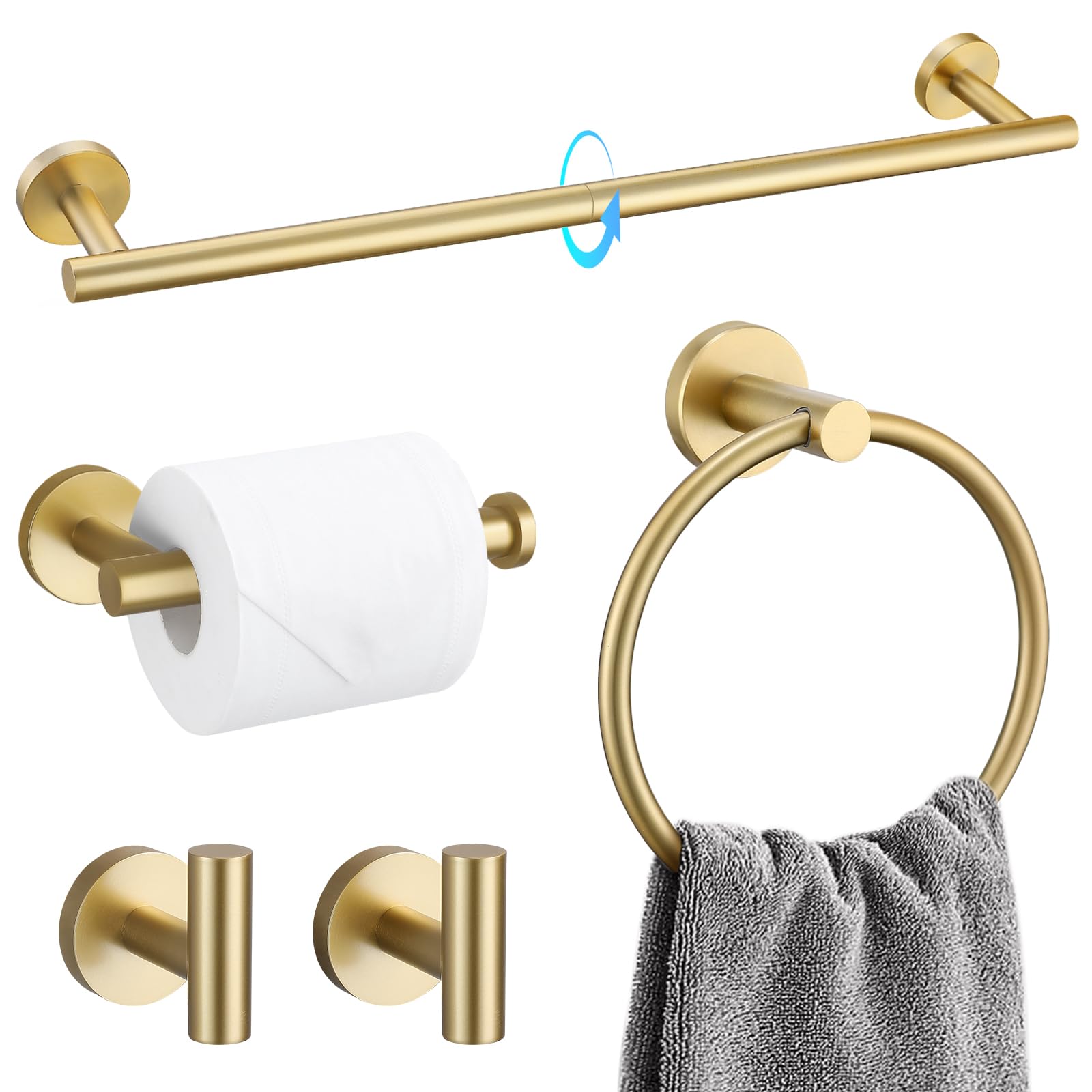 TQKAG 5 Piece Bathroom Accessories Set Brushed Gold Bathroom - Product Imagery