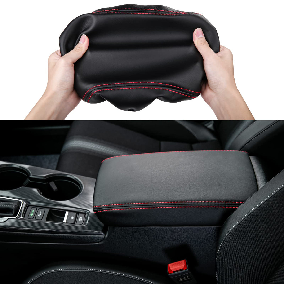 CKE for Honda Civic 2022-2026 Armrest Cover -Black (Red line) - Product Imagery
