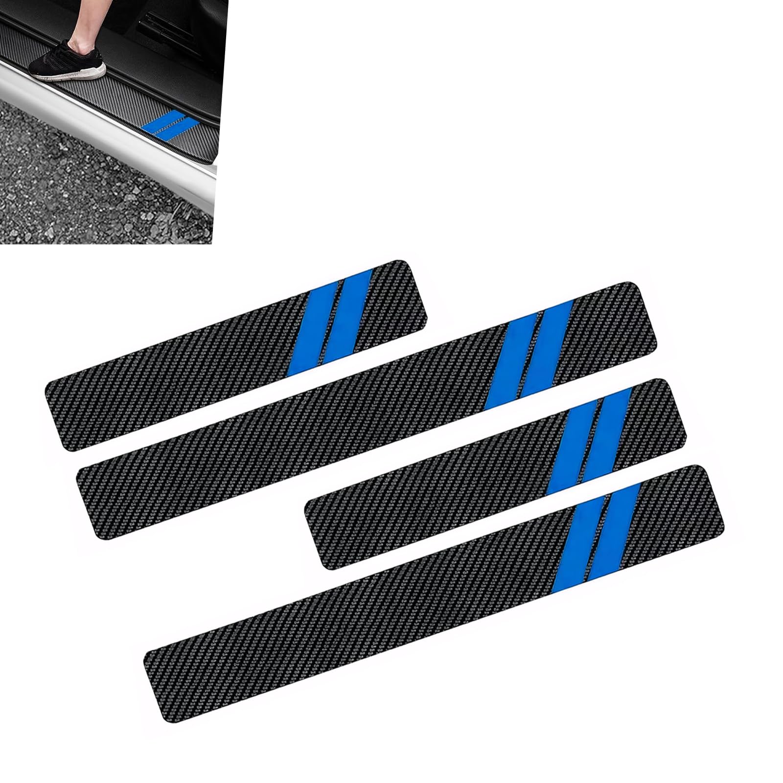 4PCS Car Door Sill Protector, Carbon Fiber Leather Auto Door - Product Imagery