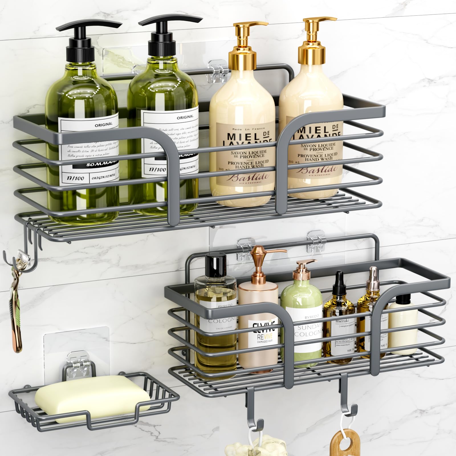 Yougai Dark Gray Shower Shelves, Bathroom Organizers and Storage - Product Imagery