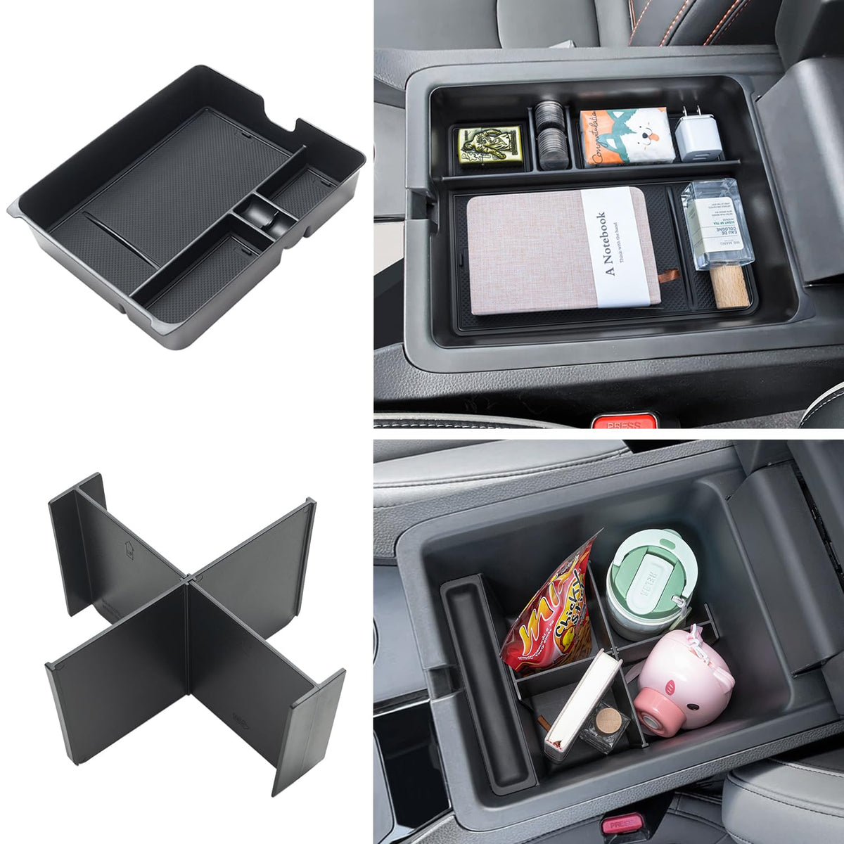 PIMCAR 2-Piece Center Console Organizer & Armrest Divider Set - Product Imagery