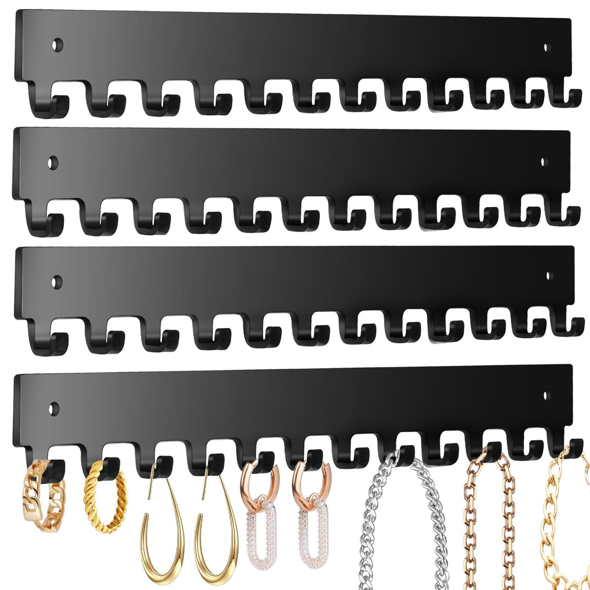 Acrylic Necklace Holder 4 Pack Wall Mounted Necklace Organizer - Product Imagery