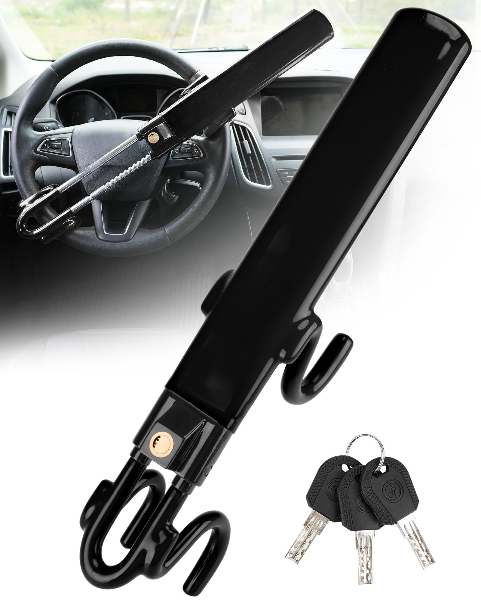 Tevlaphee Steering Wheel Lock Anti-Theft Car Device Heavy Duty - Product Imagery