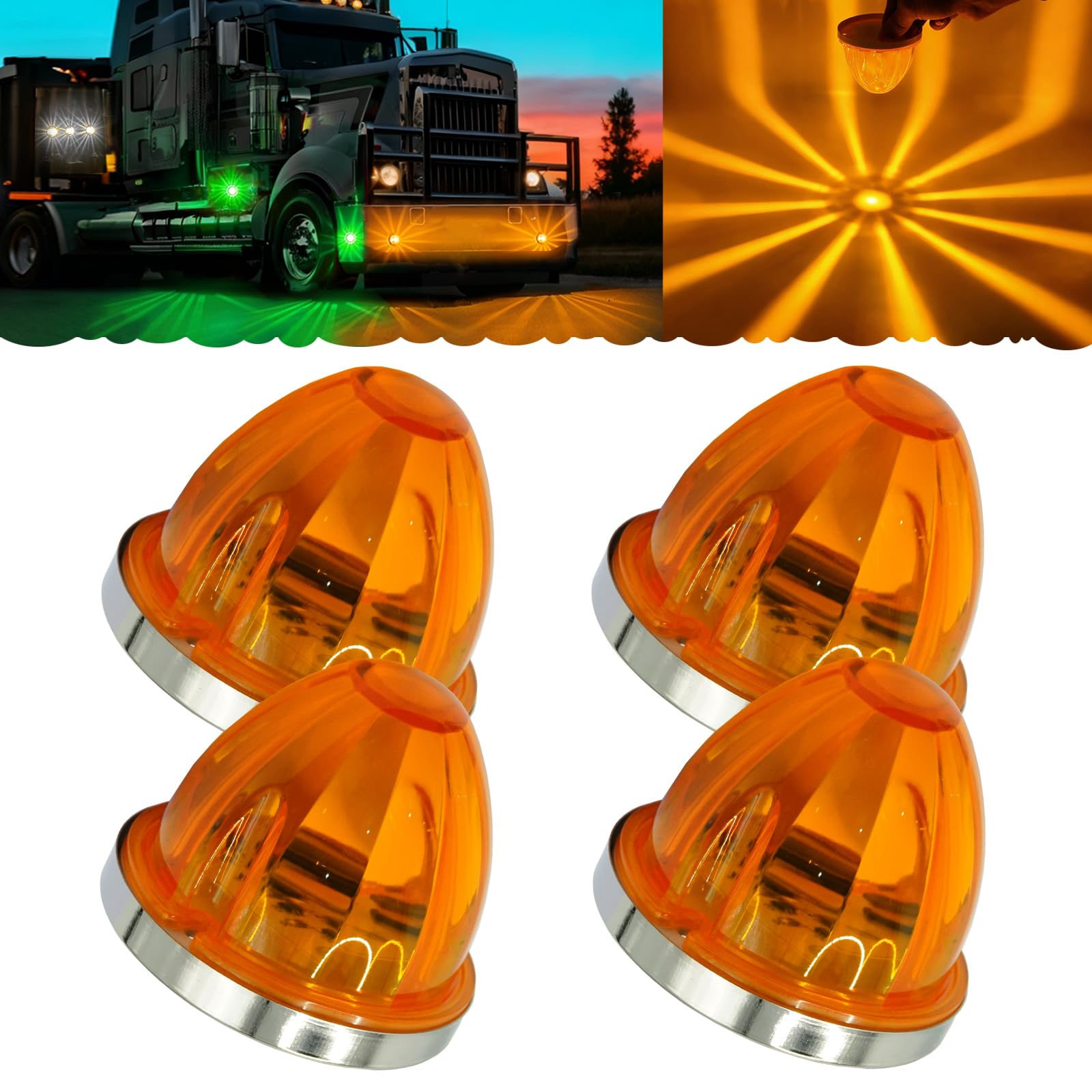 Dual Function 4Pcs Amber Watermelon Lights Strobe+Constant LED - Product Imagery