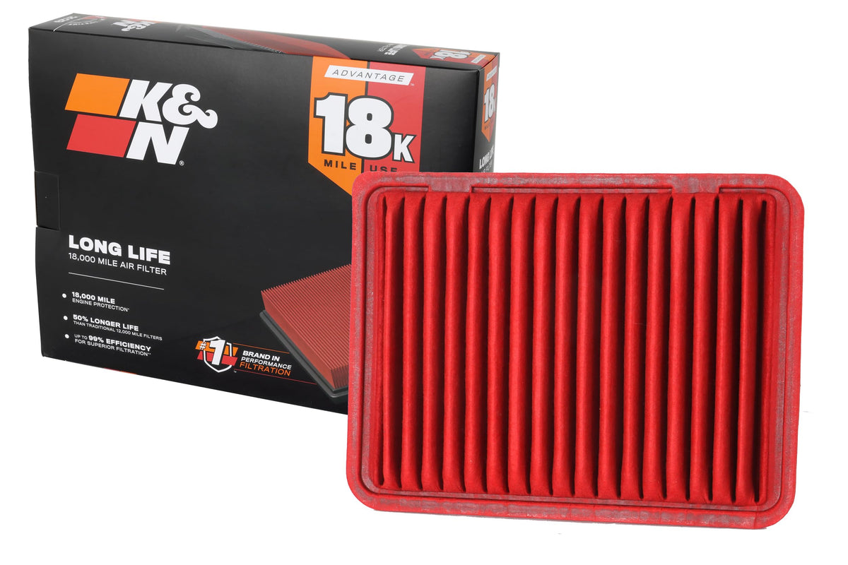 K&N Engine Air Filter: Long Life 18,000 Mile Replacement Air - Product Imagery