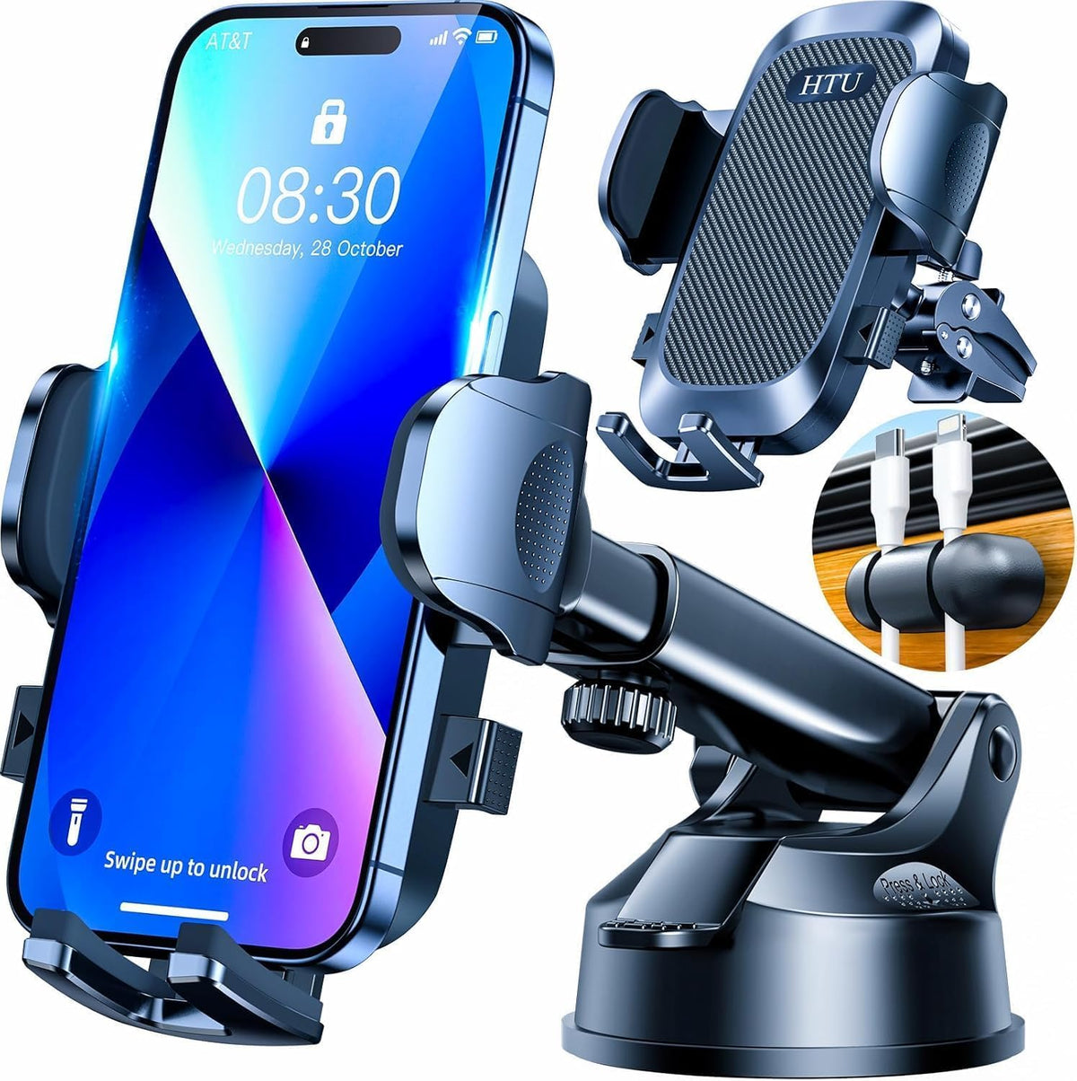 HTU Car Phone Holder【2026 Upgraded 100+LBS Suction & Safety - Product Imagery