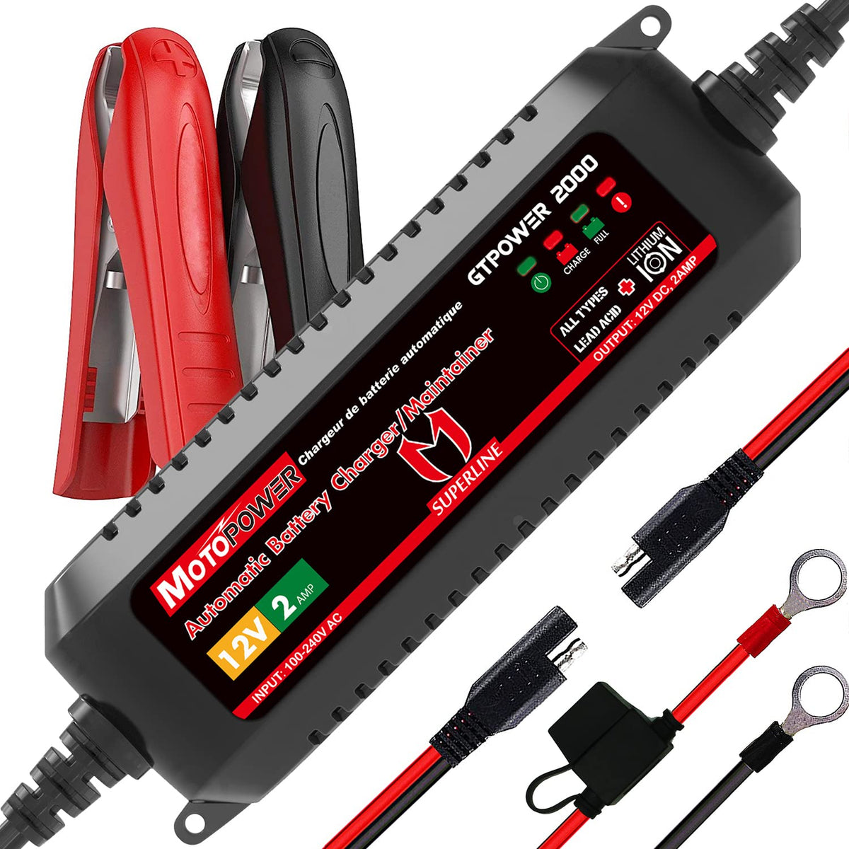 MOTOPOWER MP00207A 12V 2Amp Automatic Battery Charger Maintainer - Product Imagery