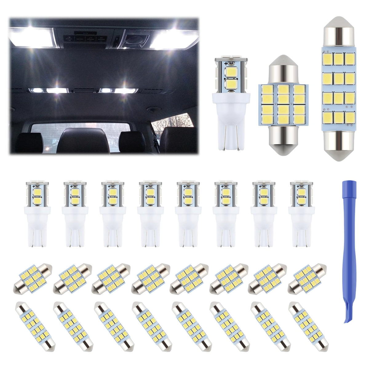 iFunyLED 24 Pieces Dome Light LED Car Interior Bulb Kit Set 194 - Product Imagery