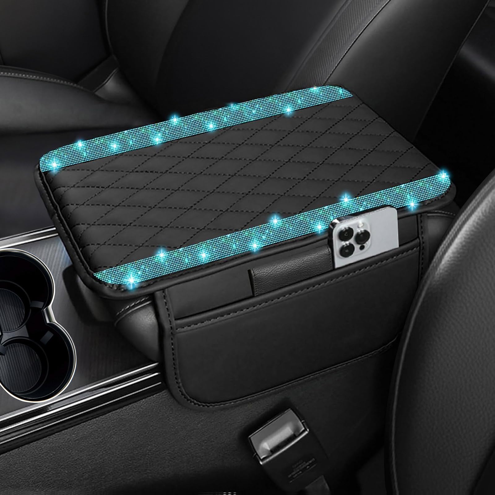 NBTEPEM Bling Car Center Console Cover, Leather Car Arm Rest - Product Imagery