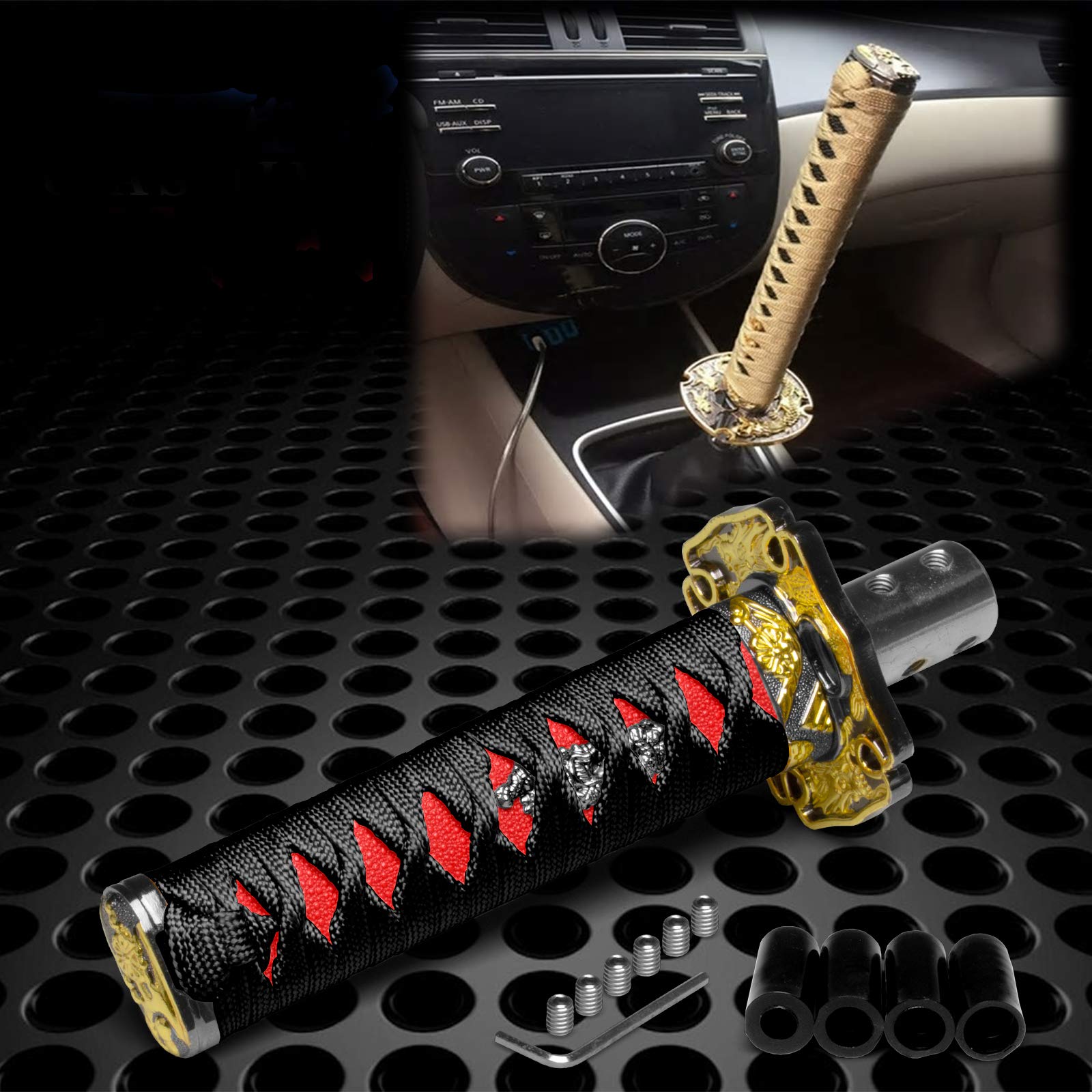JDMBESTBOY Samurai Sword Black Red Shift Knob Shifter Alloy - Product Imagery