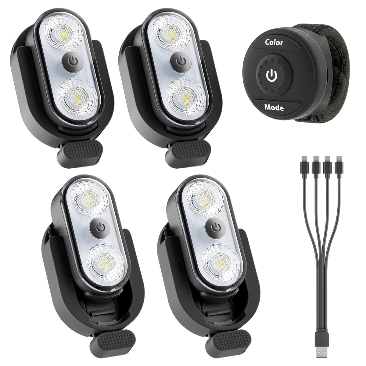 Wireless LED Lights for Car 4PCS with Base, Button and Remote - Product Imagery