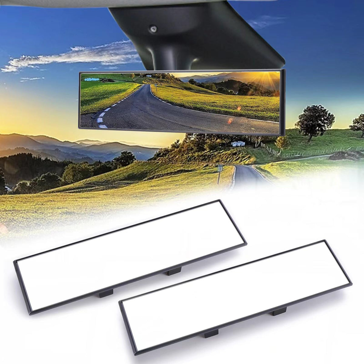 2PCS Rear View Mirror, Interior Clip-on Wide Angle Mirror - Product Imagery