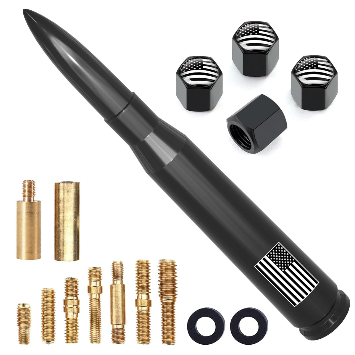 Car Truck Antenna with Tire Valve Caps American Flag Universal - Product Imagery