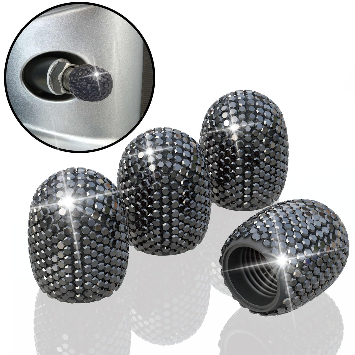 4Pcs Car Tire Valve Stem Caps Black Bling Tire Air Cap Car - Product Imagery