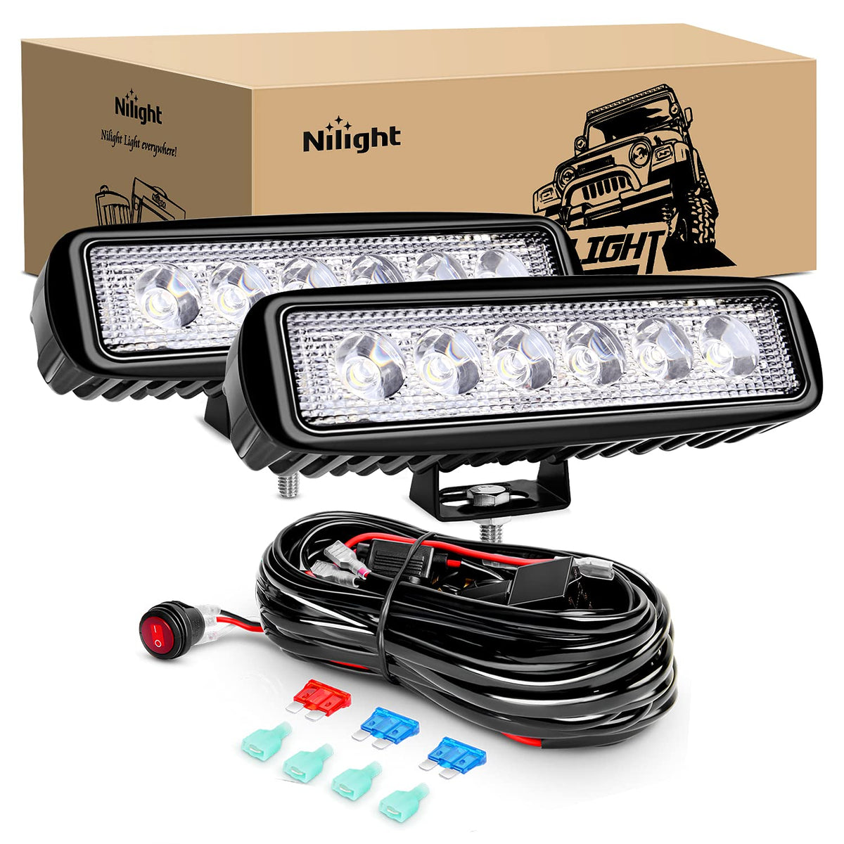 Nilight 2Pcs 18w Spot LED Work Lights LED Pods Fog Lights Off - Product Imagery