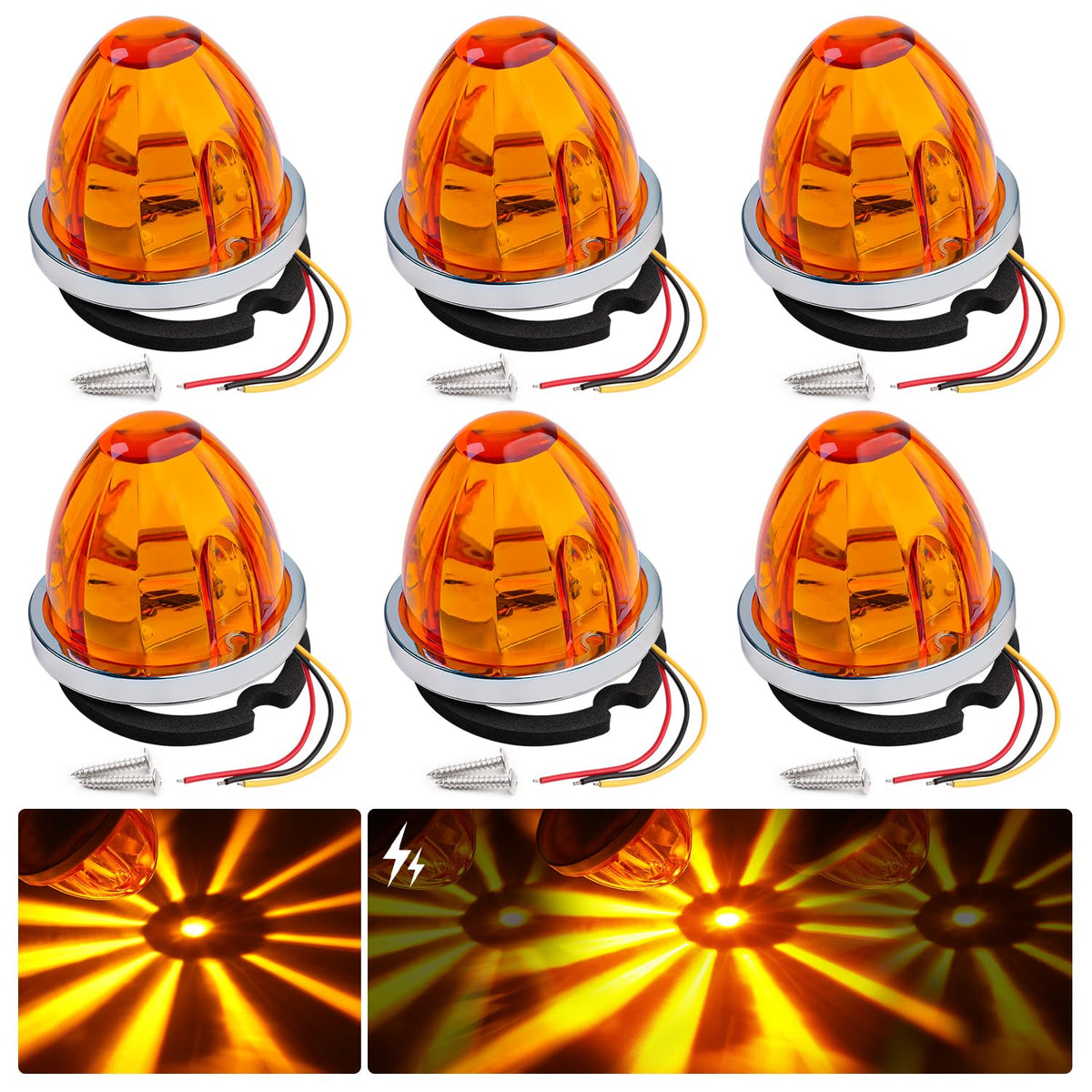 TMH 6 Pcs Watermelon Amber LED Strobe & Steady Marker Lights - Product Imagery