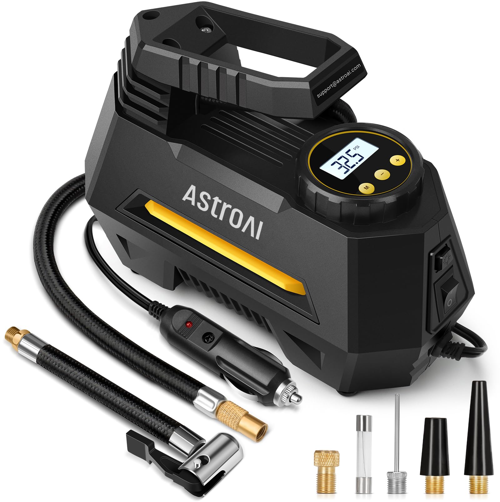 AstroAI AIRUN H Tire Inflator Portable Air Compressor, 12V DC - Product Imagery