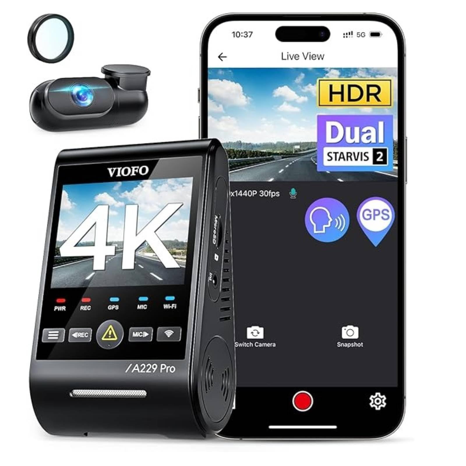 VIOFO A229 Pro 4K HDR Dash Cam Front and Rear, Dual STARVIS 2 - Product Imagery