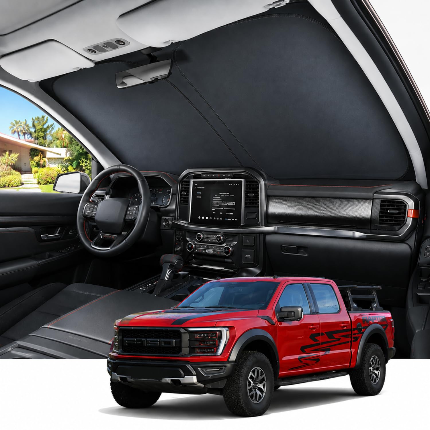 REEVAA Car Windshield Sun Shade for Ford F150/F250/F350/F450 - Product Imagery