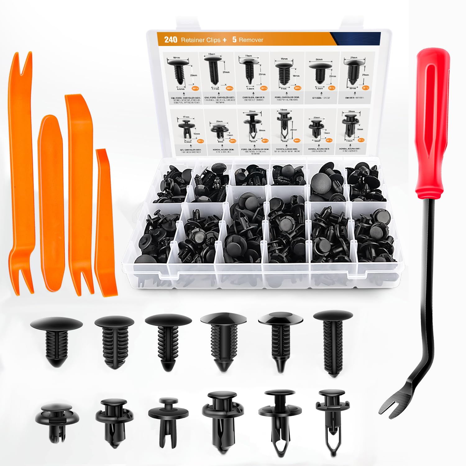 GOOACC 240PCS Bumper Retainer Clips Car Plastic Rivets Fasteners - Product Imagery