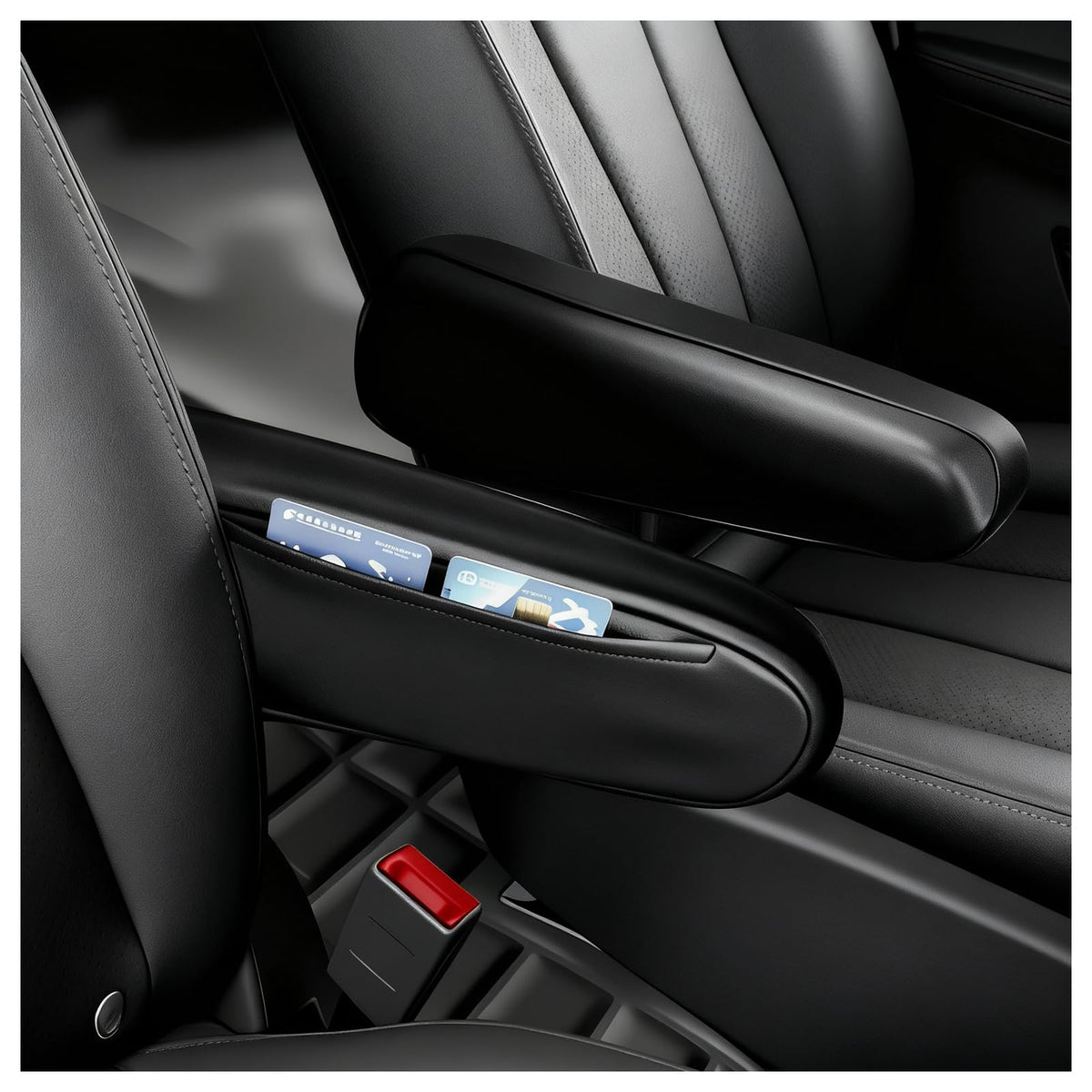 2PCS Leather Arm Rest Cover for Car with Side Pocket,Soft & - Product Imagery