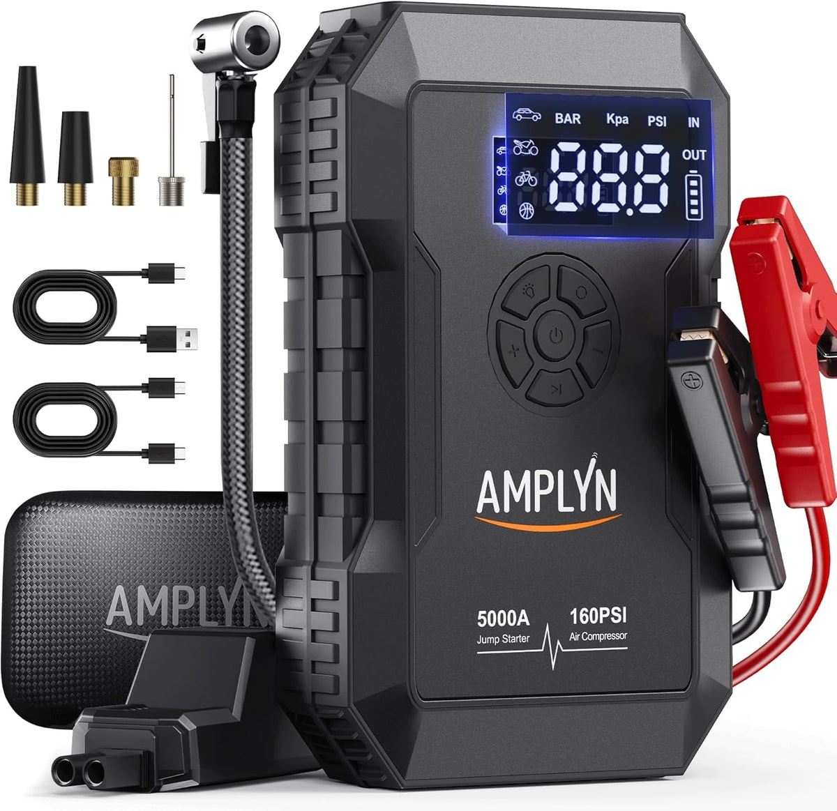 Car Jump Starter with Air Compressor,Jumper Box,12v Battery - Product Imagery