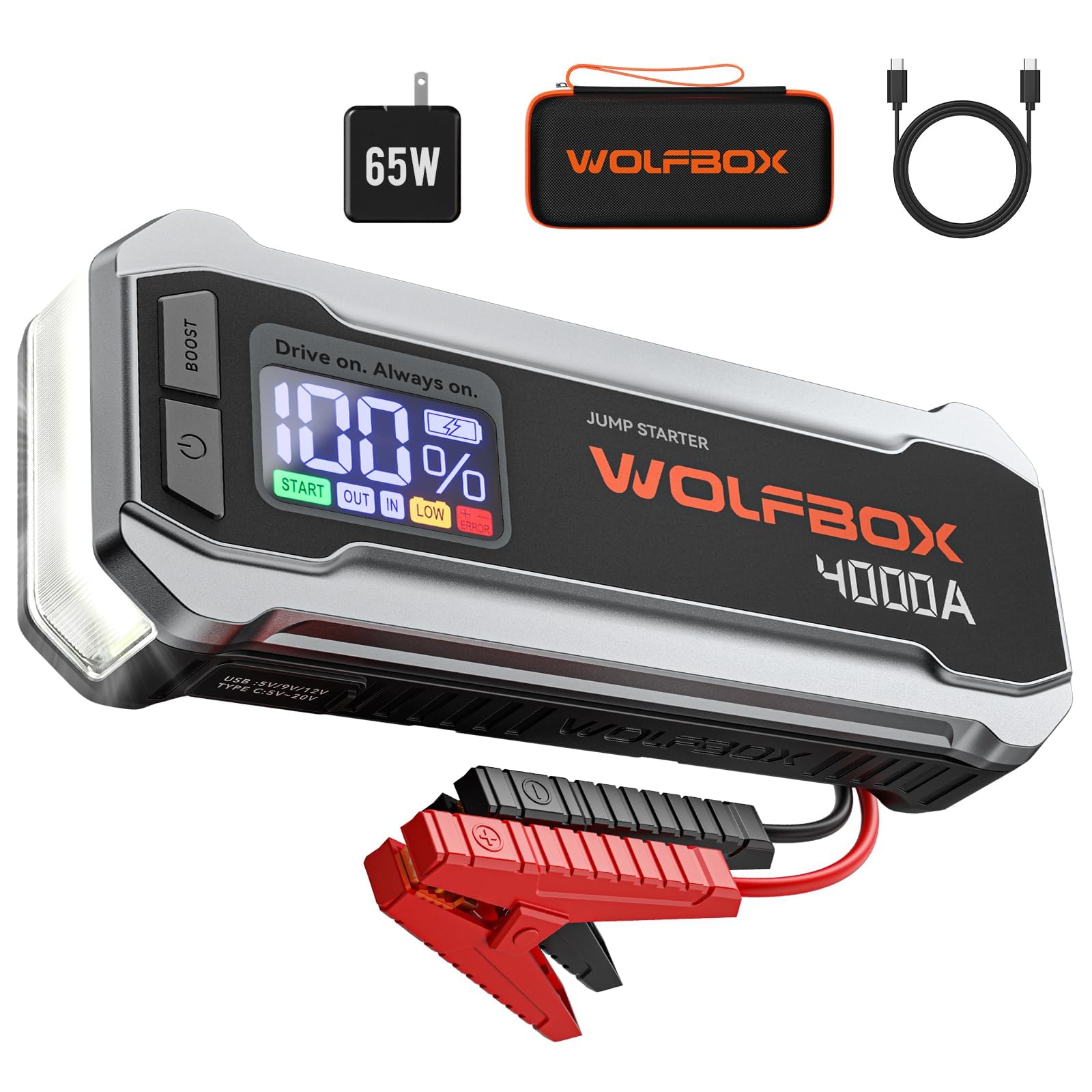 WOLFBOX 4000A Jump Starter,12V Car Battery Jumper Starter - Product Imagery