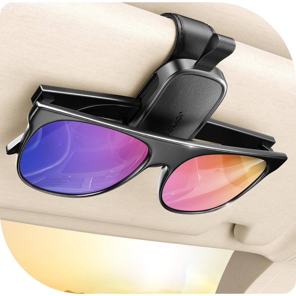 JOYROOM Magnetic Leather Sunglass Holder for Car Visor - Black - Product Imagery