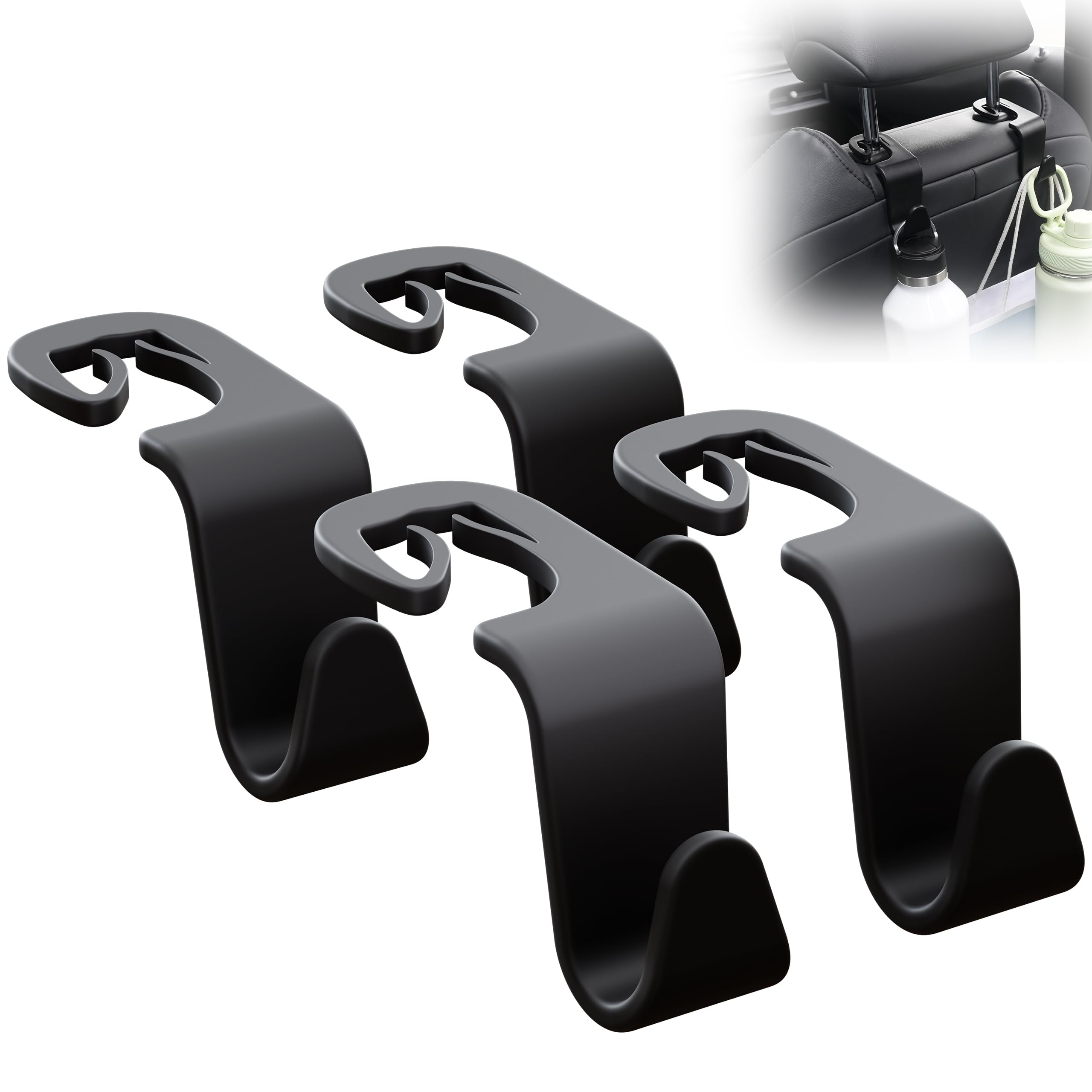 SodaRide Car Seat Headrest Hook 4 Pack,Purse Holder Hook for Car - Product Imagery