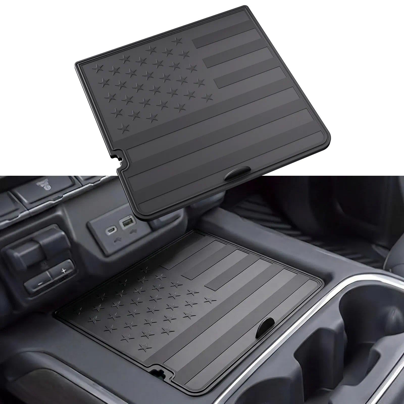 Center Console Compartment Cover American Flag Hidden Organizer - Product Imagery