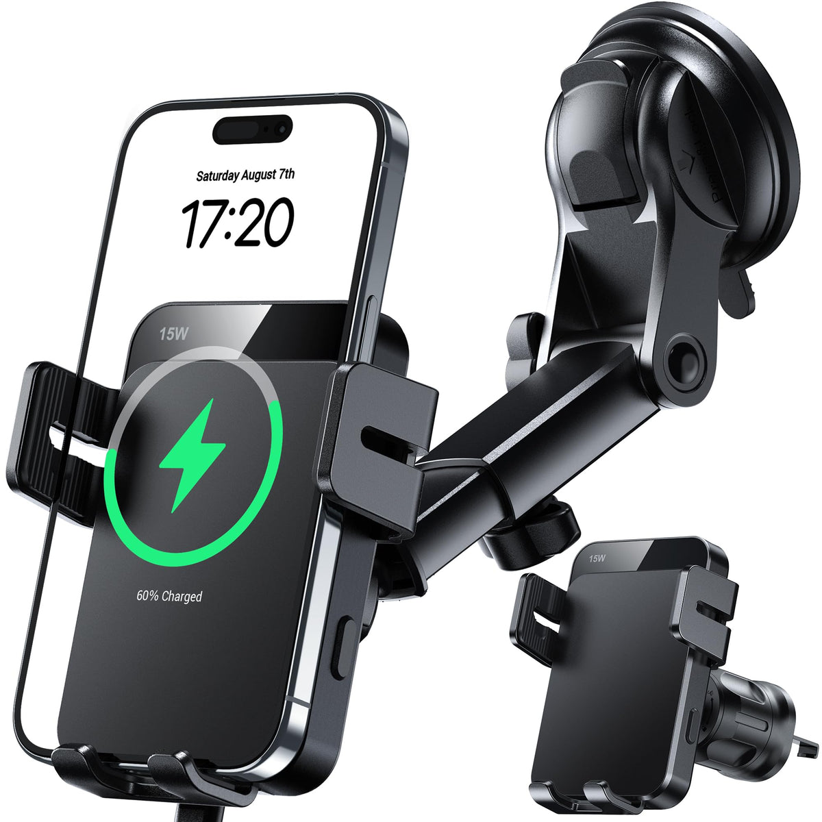 Wireless Car Charger 15W Auto Clamping Phone Holder Dash - Product Imagery