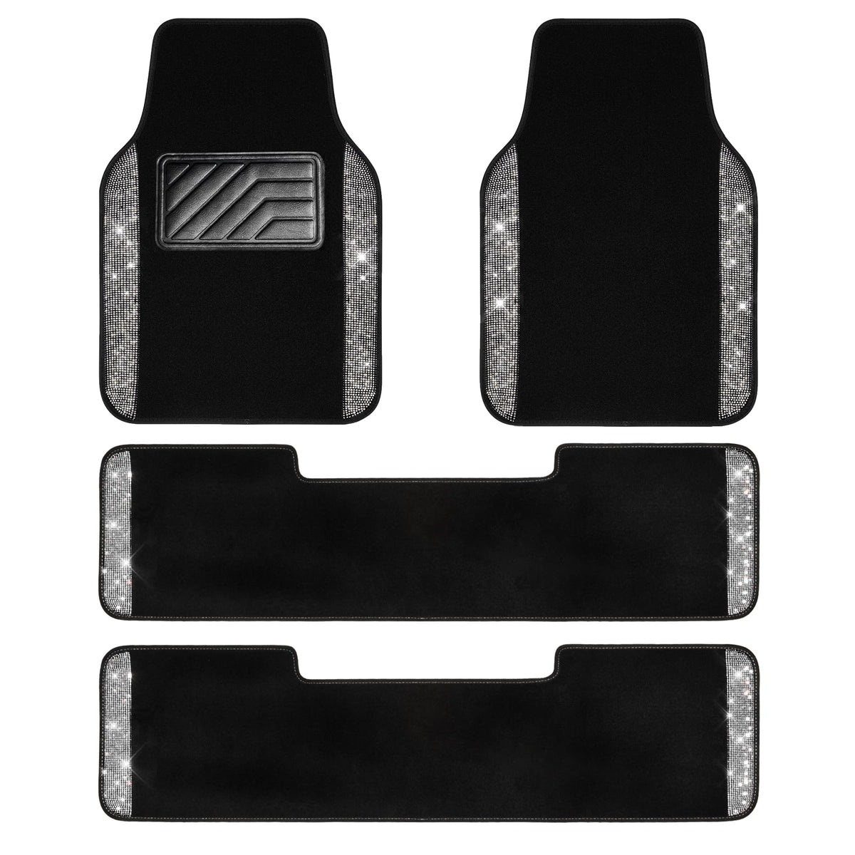 CAR PASS 3 Row Bling Diamond Car Mats Shining Carpet Rhinestones - Product Imagery
